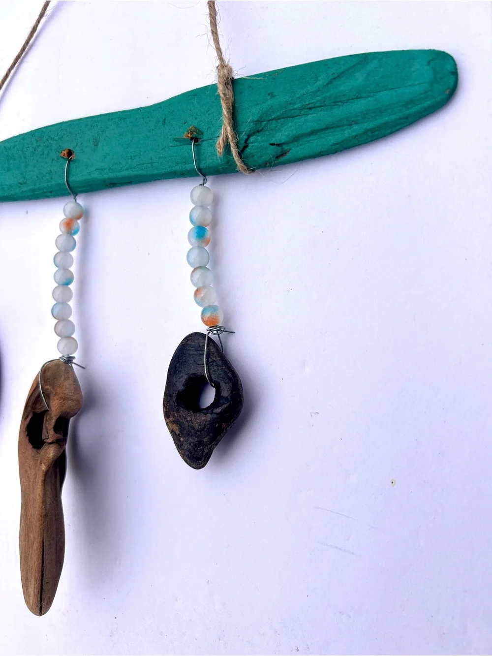 Handmade Teal Driftwood Bead Hanging Mobile